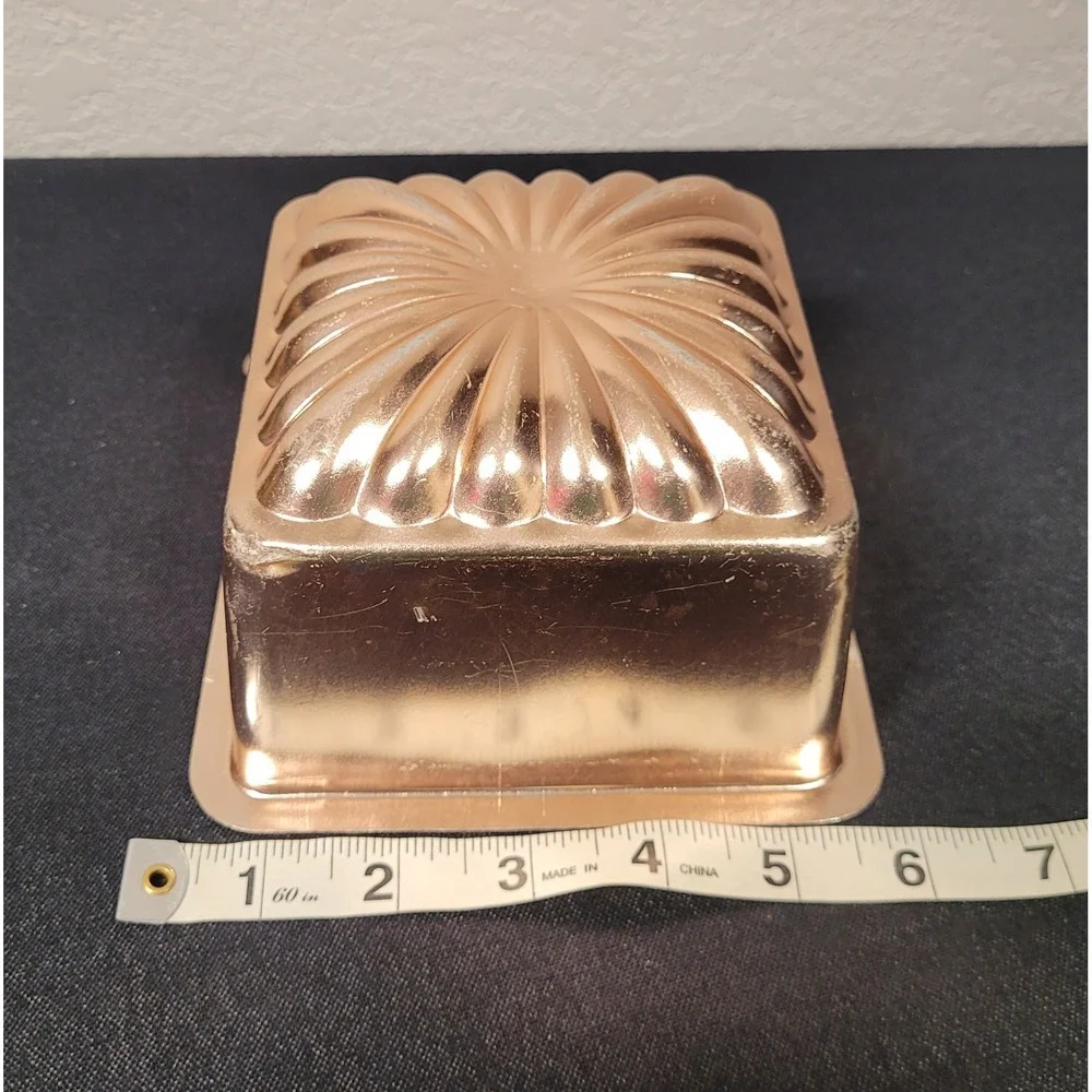 VTG 60s Copper-Tone Chrysanthemum Diamond Square Jello Mold Wall Decor